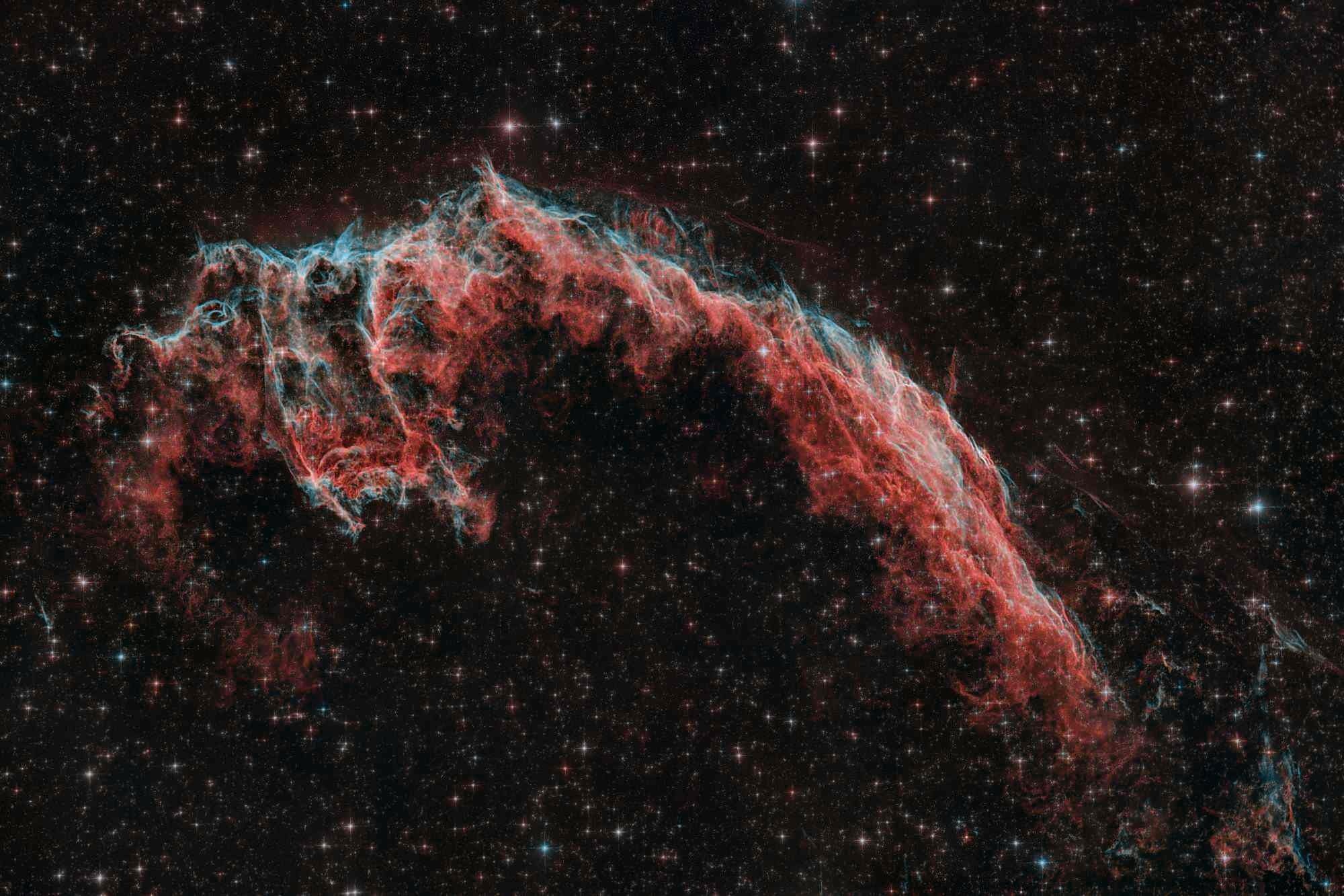 NGC6992 součást Řasové mlhoviny v souhězdí Labuť. Foceno 23.8.-17.9.2023.